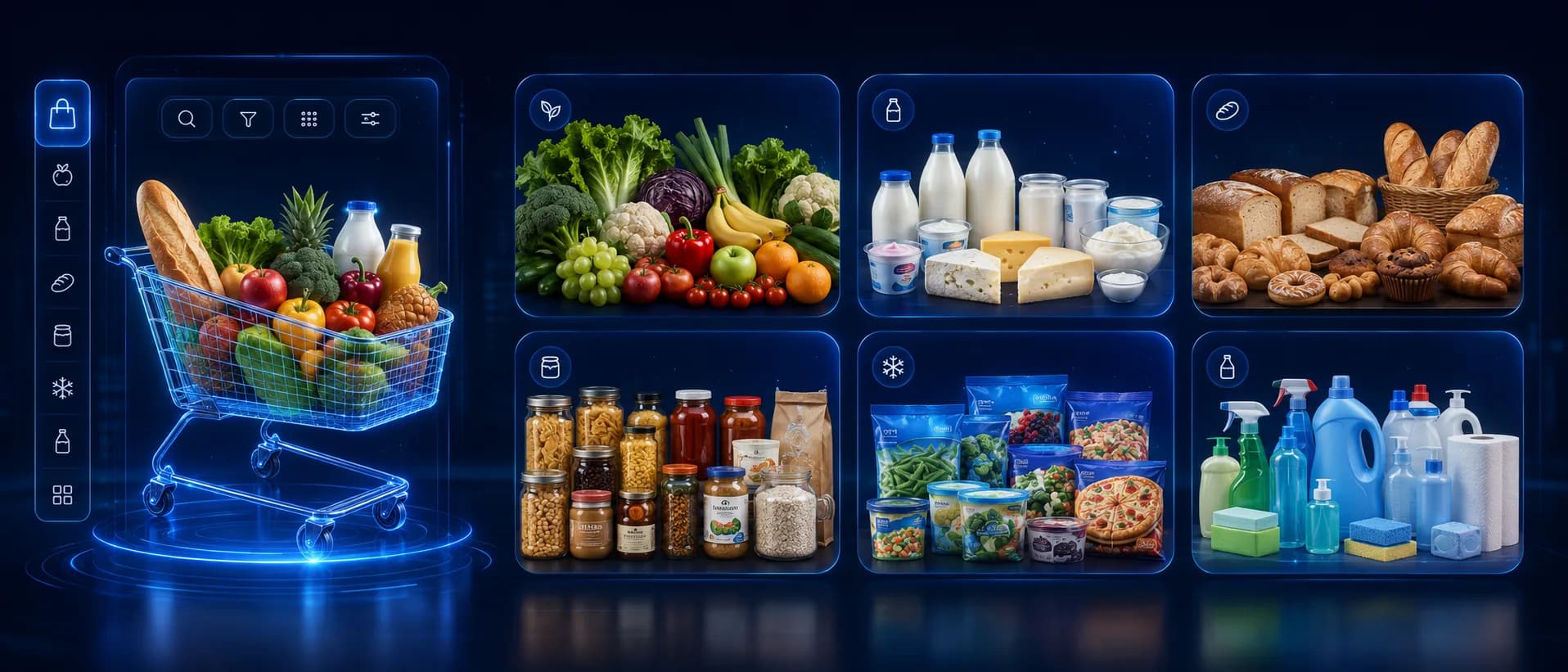 Well-organized grocery store shelves